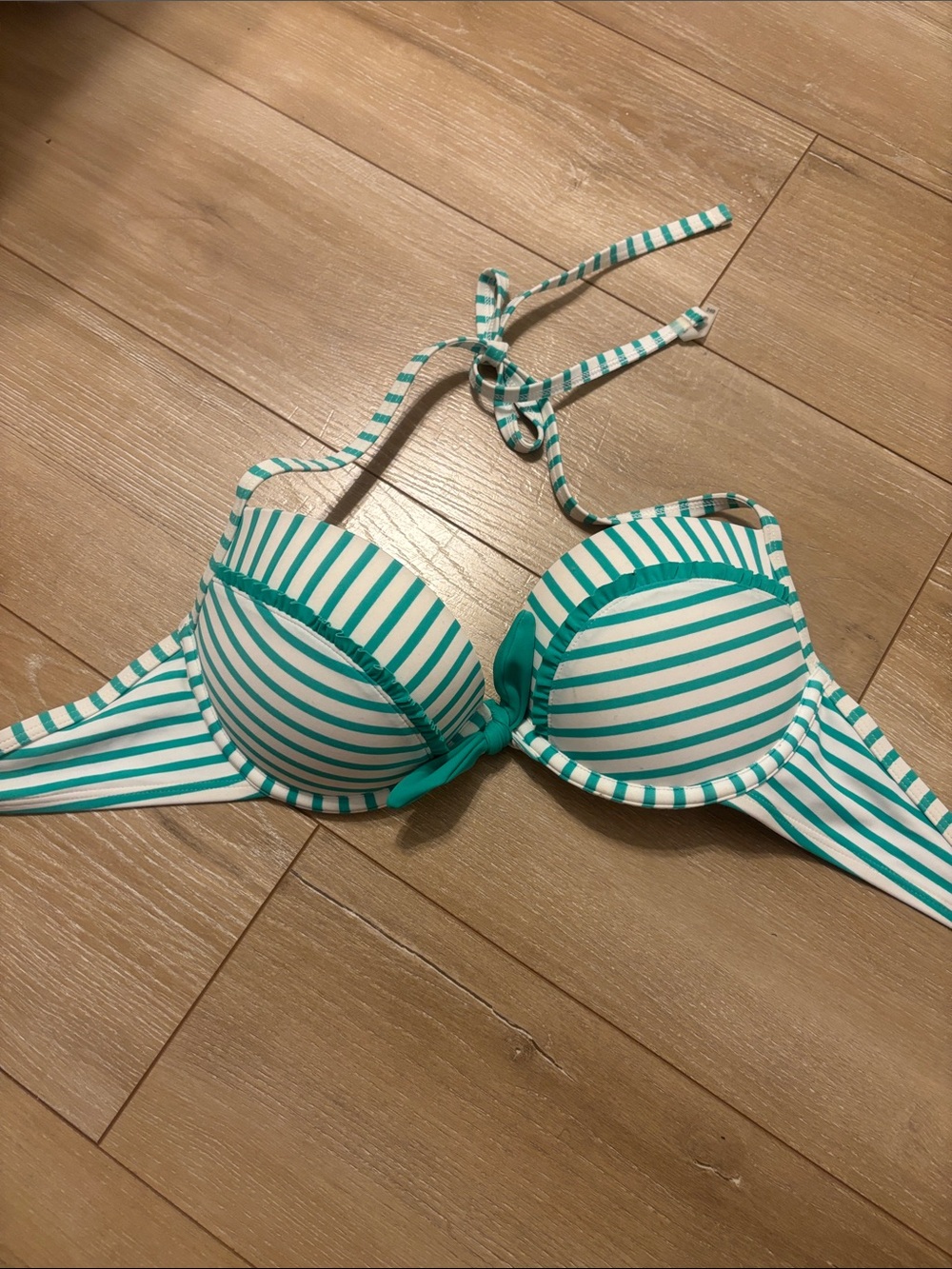Aerie 34D Emma Teal and White Striped Push-Up Bikini Top